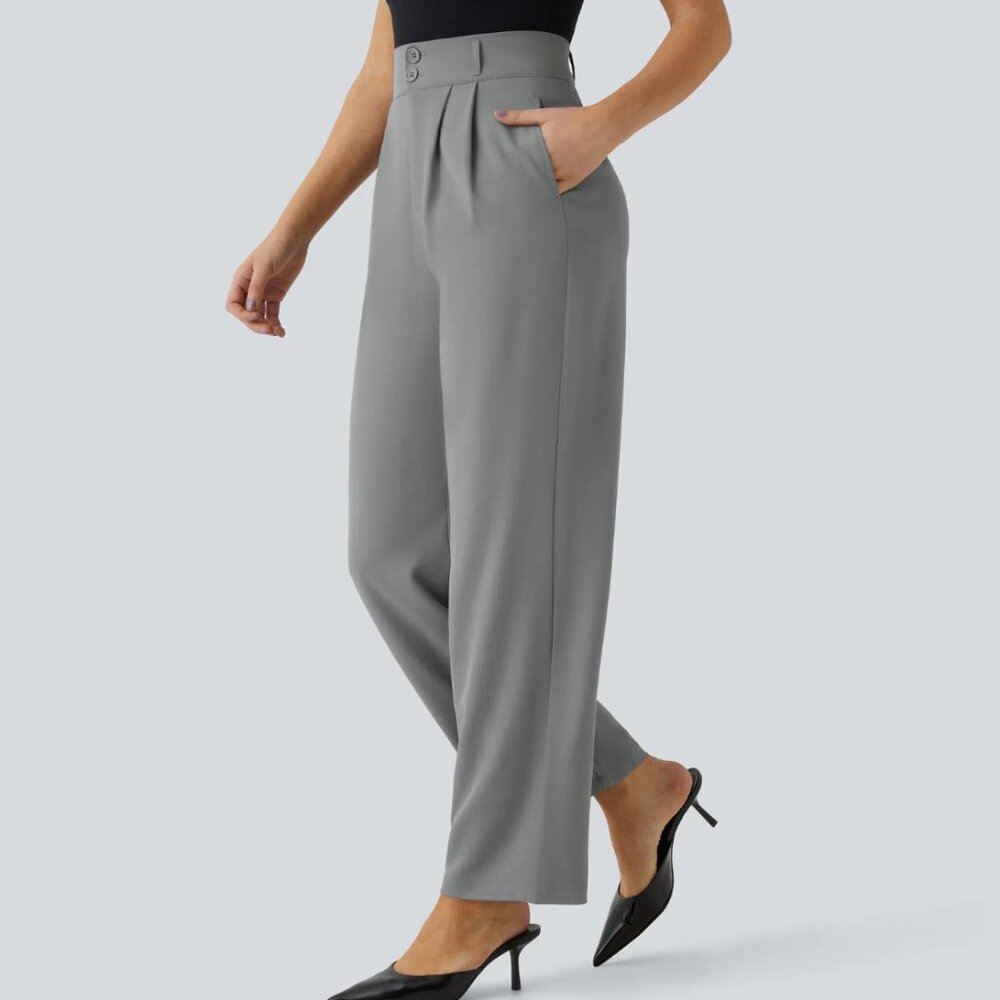 Halara Flex™ High Waisted Zipper Pocket Shirred Straight Leg Trouser Pants - Picture 2 of 14